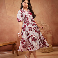 Stylum Women's Wine Floral Printed Cotton Flared Dress (DRSWINESHELLY)