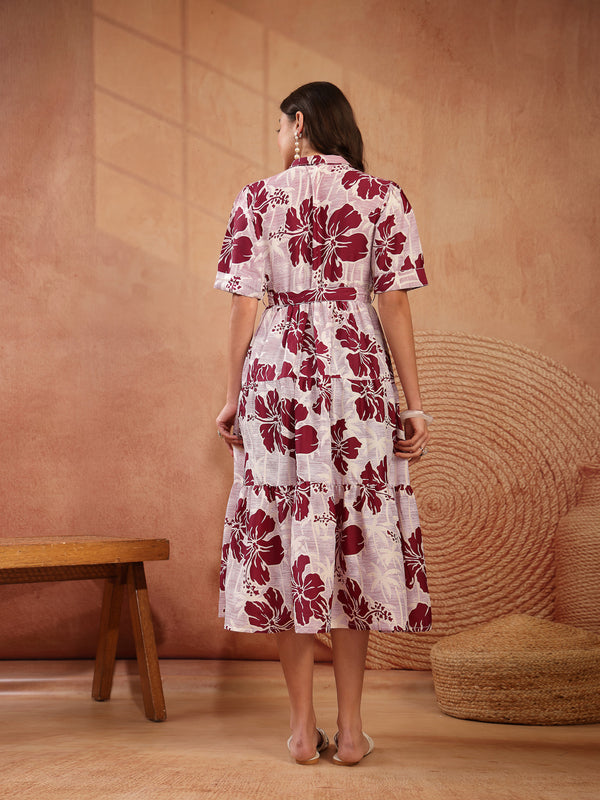 Stylum Women's Wine Floral Printed Cotton Flared Dress (DRSWINESHELLY)