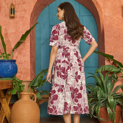 Stylum Women's Wine Floral Printed Cotton Flared Dress (DRSWINESHELLY)