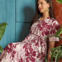 Stylum Women's Wine Floral Printed Cotton Flared Dress (DRSWINESHELLY)