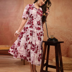Stylum Women's Wine Floral Printed Cotton Flared Dress (DRSWINESHELLY)