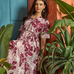 Stylum Women's Wine Floral Printed Cotton Flared Dress (DRSWINESHELLY)
