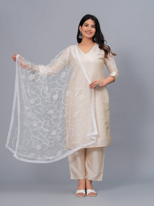 Stylum Women's Embroidered Net Drawer Dupatta (DUPNUVWHITE)