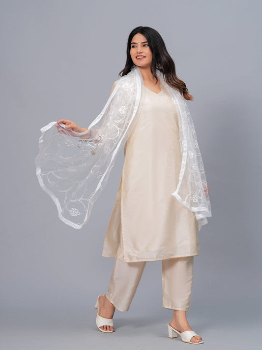 Stylum Women's Embroidered Net Drawer Dupatta (DUPNUVWHITE)