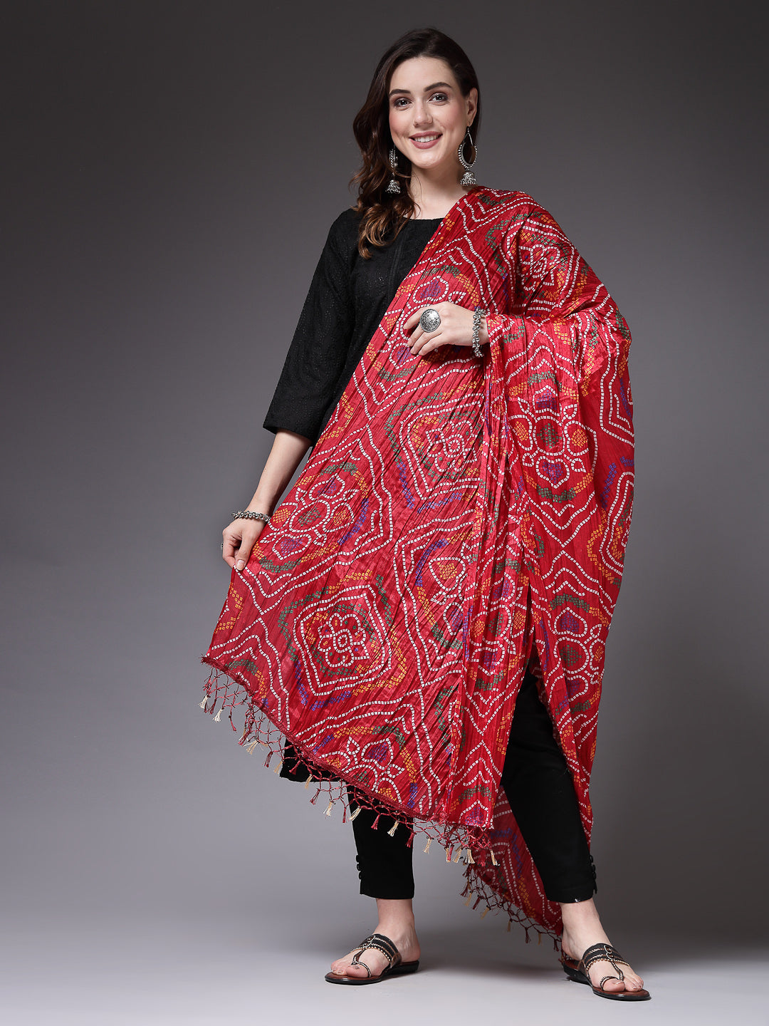 Stylum Women's Bandhani Print Silk Blend Dupatta (DUPREDROLI)