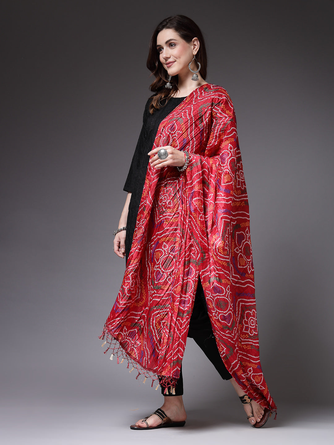 Stylum Women's Bandhani Print Silk Blend Dupatta (DUPREDROLI)