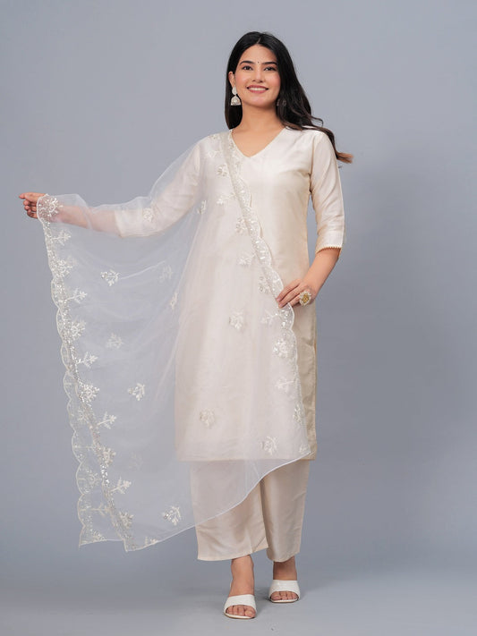 Stylum Women's Embroidered Organza Drawer Dupatta (DUPWHITEOGGY)