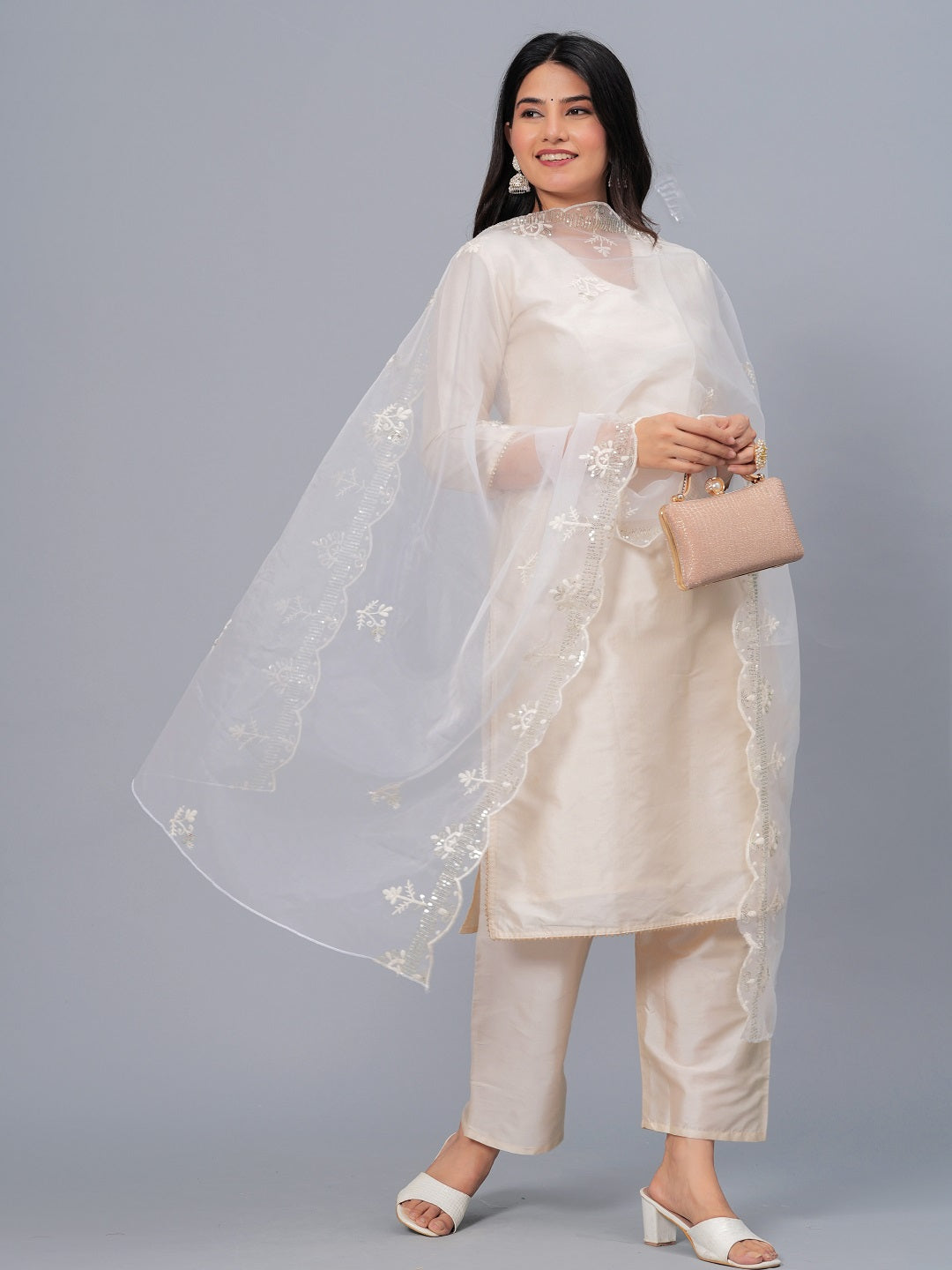 Stylum Women's Embroidered Organza Drawer Dupatta (DUPWHITEOGGY)