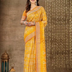 Stylum Women's Digital Print Cotton Blend Saree (Diggymustard)