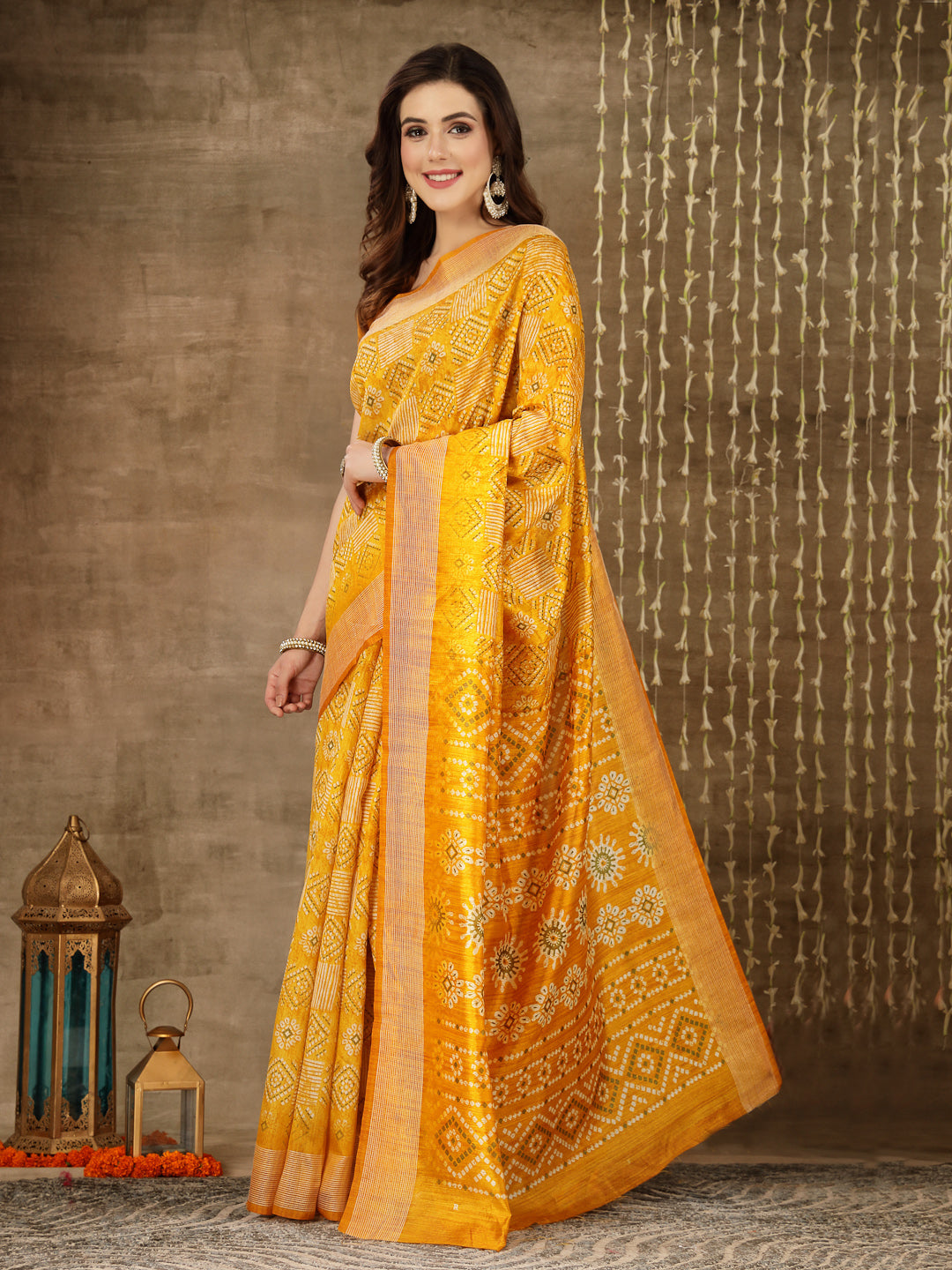 Stylum Women's Digital Print Cotton Blend Saree (Diggymustard)