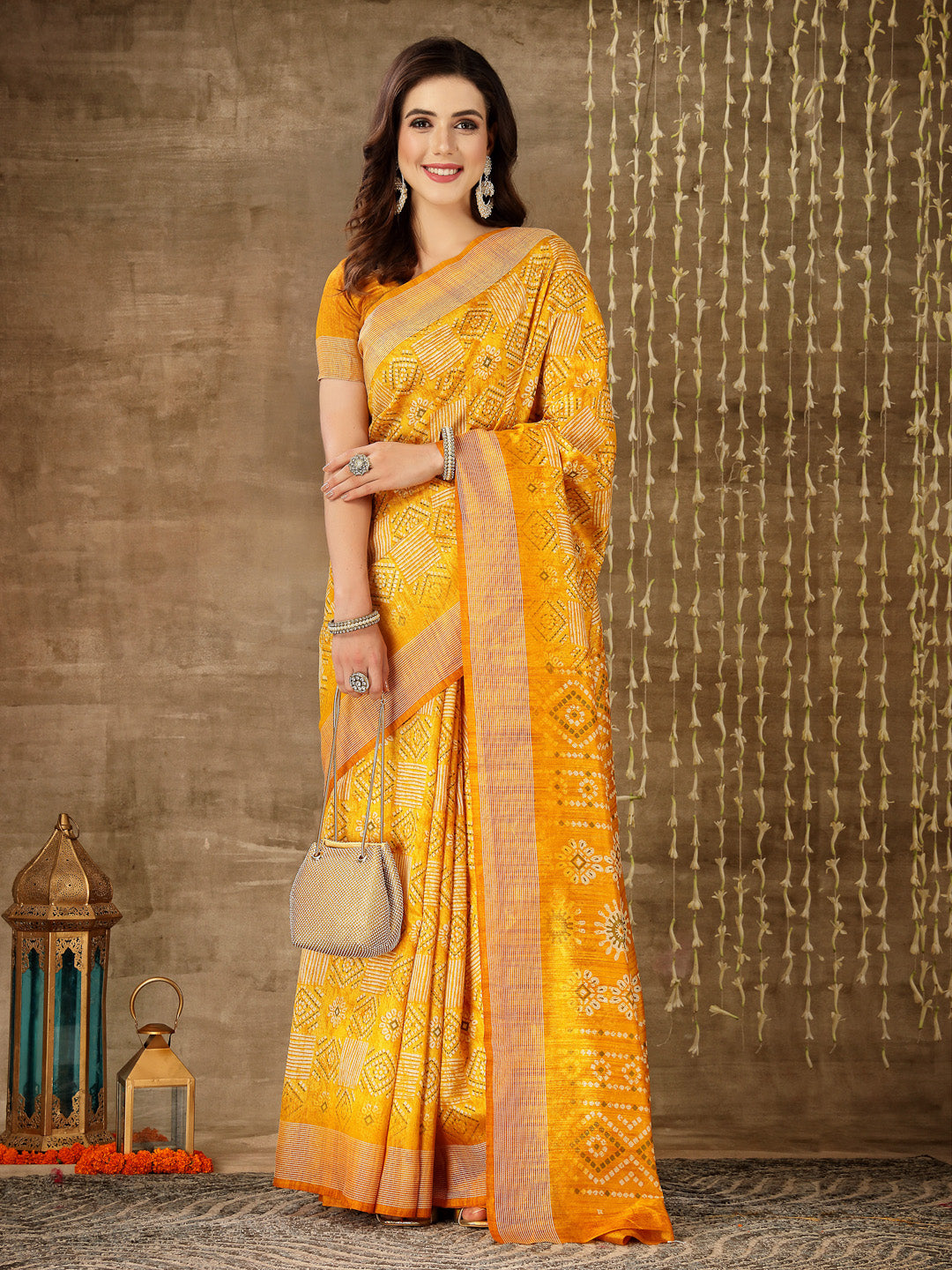 Stylum Women's Digital Print Cotton Blend Saree (Diggymustard)