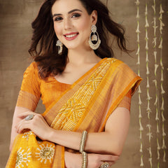 Stylum Women's Digital Print Cotton Blend Saree (Diggymustard)