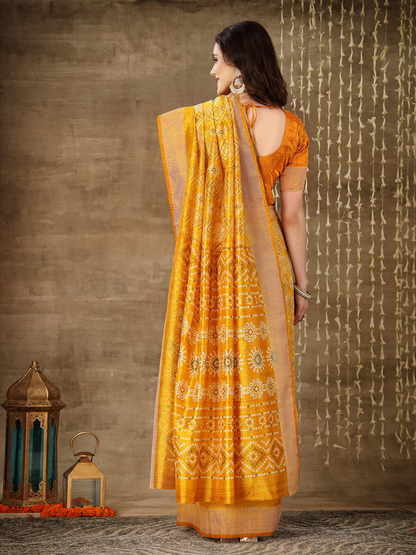 Stylum Women's Digital Print Cotton Blend Saree (Diggymustard)