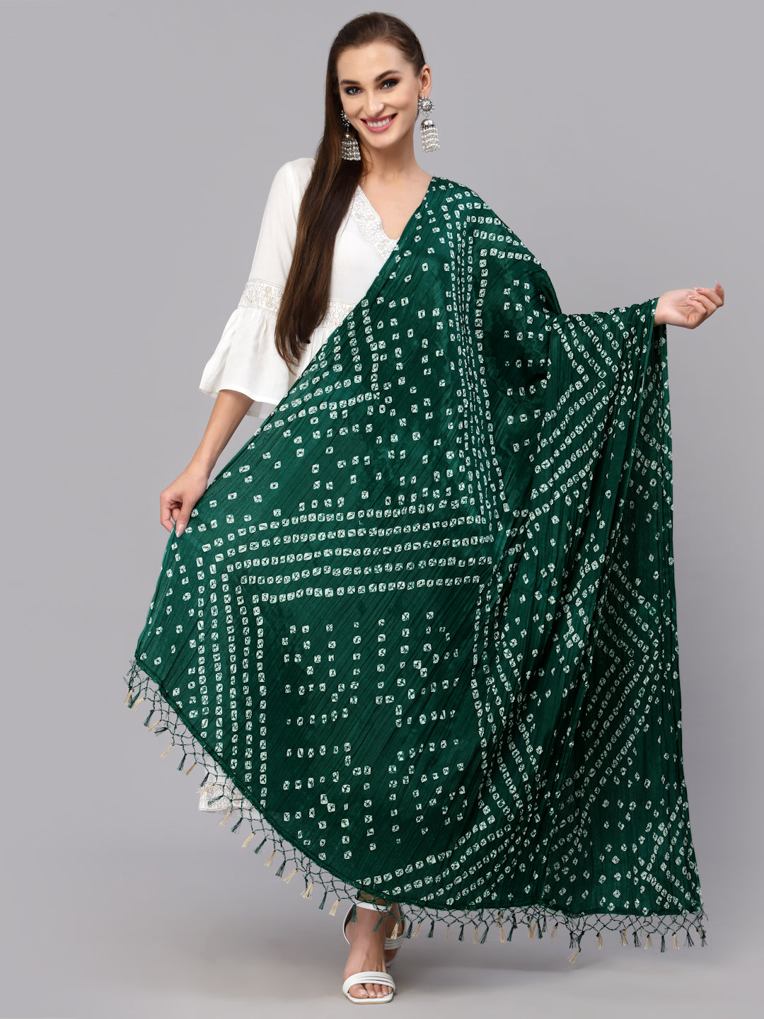 Stylum Women's Bandhani Print Silk Blend Dupatta (Dupkahargreen)