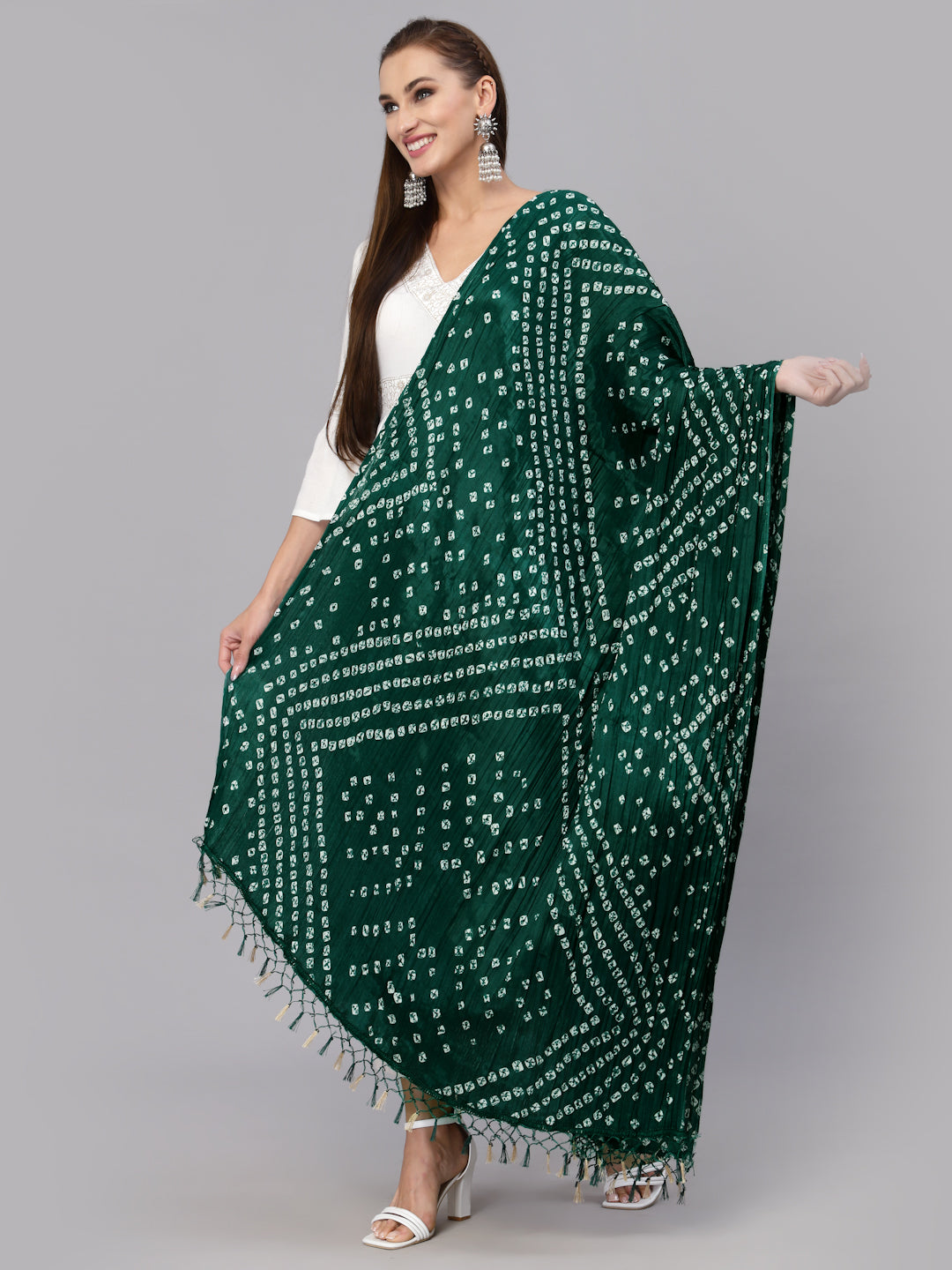 Stylum Women's Bandhani Print Silk Blend Dupatta (Dupkahargreen)