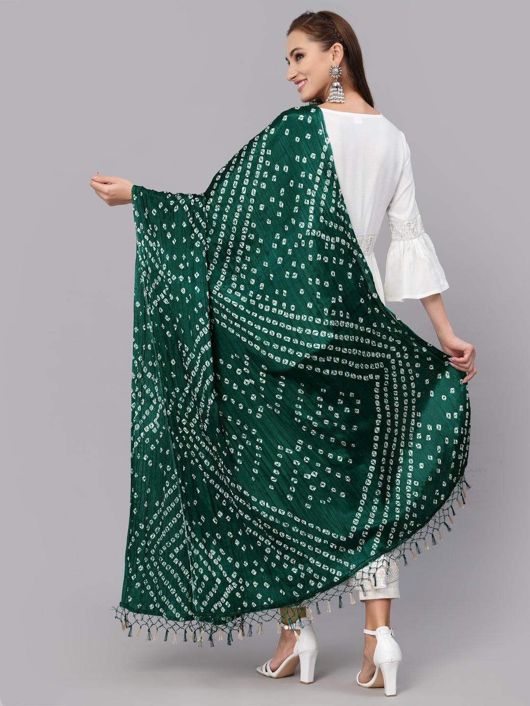 Stylum Women's Bandhani Print Silk Blend Dupatta (Dupkahargreen)