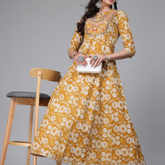 Stylum Women's Floral Printed & Embroidered Cotton Anarkali Kurta (EMMA)