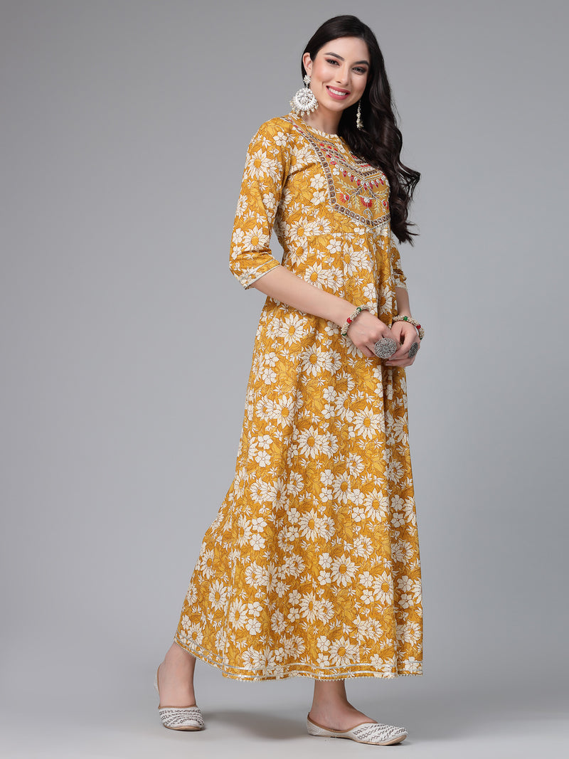 Stylum Women's Floral Printed & Embroidered Cotton Anarkali Kurta (EMMA)