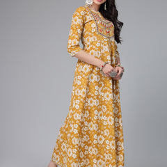 Stylum Women's Floral Printed & Embroidered Cotton Anarkali Kurta (EMMA)