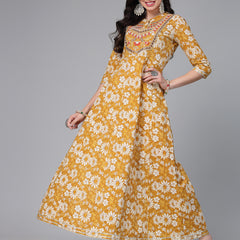 Stylum Women's Floral Printed & Embroidered Cotton Anarkali Kurta (EMMA)