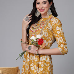 Stylum Women's Floral Printed & Embroidered Cotton Anarkali Kurta (EMMA)