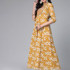 Stylum Women's Floral Printed & Embroidered Cotton Anarkali Kurta (EMMA)