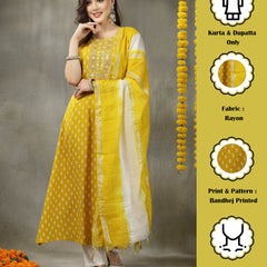 Women's Printed & Embroidered Rayon A-Line Kurta with Dupatta (KDYLWFRUITY)