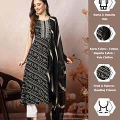 Stylum Women's Black Bandhani Printed & Embroidered Rayon A-Line Kurta Dupatta Set (KDBLACKBANGO)