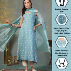 Stylum Women's Sky Blue Floral Printed & Embroidered Rayon A-Line Kurta Dupatta Set (KDSKYRASNA)