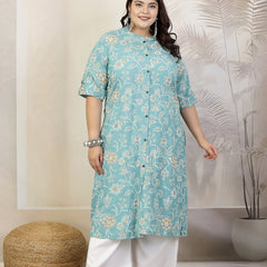 Stylum Plus Size Women Floral Print Rayon A-Line Kurta (FIONAAQUAPLUS)