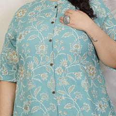 Stylum Plus Size Women Floral Print Rayon A-Line Kurta (FIONAAQUAPLUS)