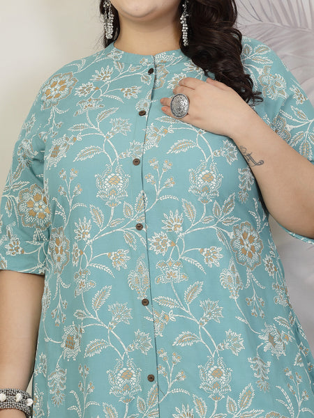 Stylum Plus Size Women Floral Print Rayon A-Line Kurta (FIONAAQUAPLUS)