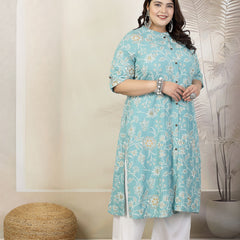 Stylum Plus Size Women Floral Print Rayon A-Line Kurta (FIONAAQUAPLUS)