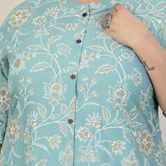Stylum Plus Size Women Floral Print Rayon A-Line Kurta (FIONAAQUAPLUS)