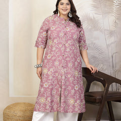 Stylum Plus Size Women Floral Print Rayon A-Line Kurta (FIONAMAUVEPLUS)