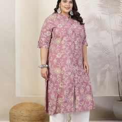 Stylum Plus Size Women Floral Print Rayon A-Line Kurta (FIONAMAUVEPLUS)