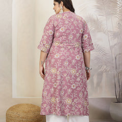 Stylum Plus Size Women Floral Print Rayon A-Line Kurta (FIONAMAUVEPLUS)