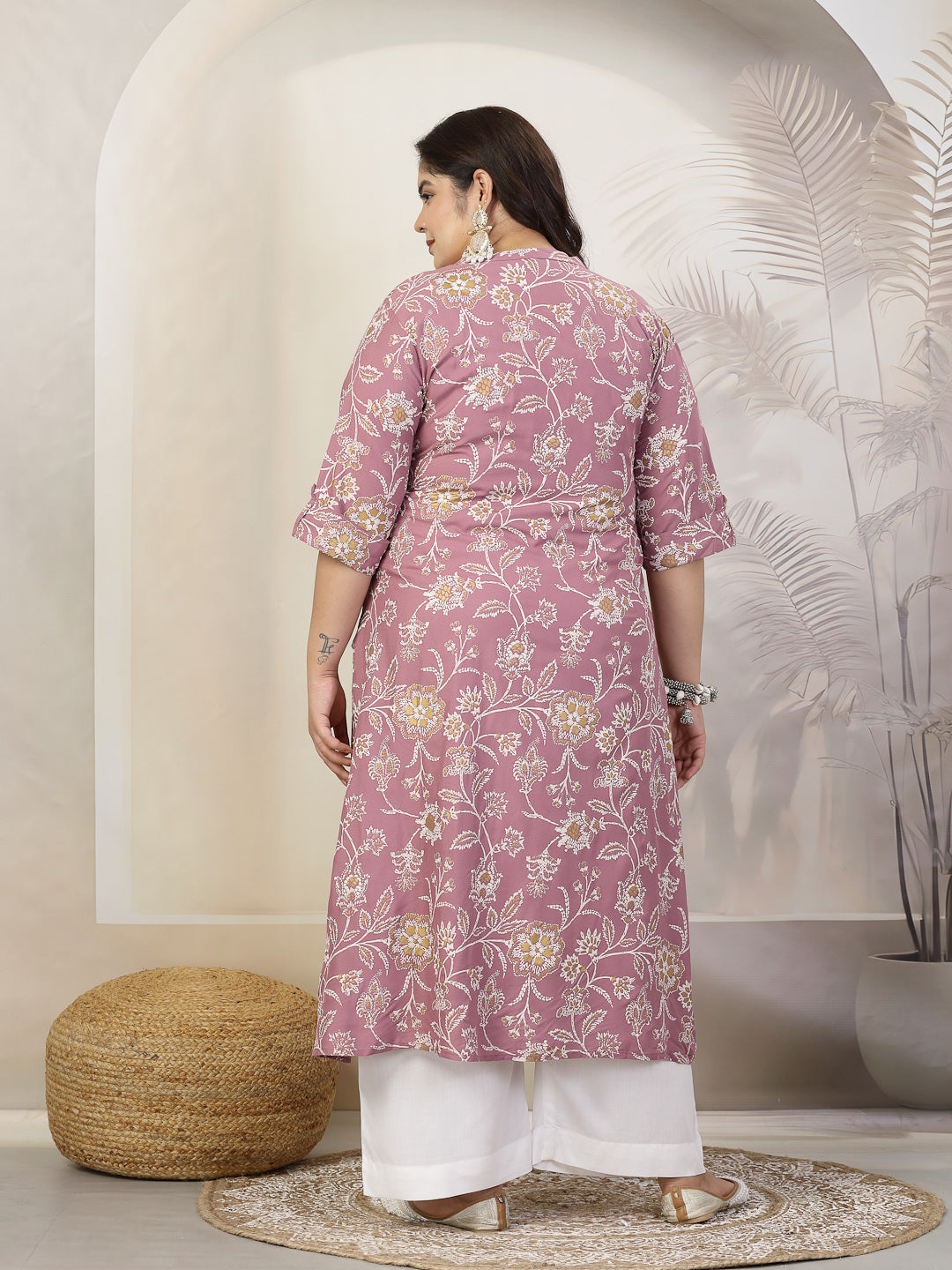 Stylum Plus Size Women Floral Print Rayon A-Line Kurta (FIONAMAUVEPLUS)