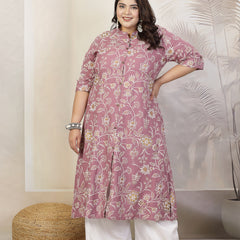 Stylum Plus Size Women Floral Print Rayon A-Line Kurta (FIONAMAUVEPLUS)