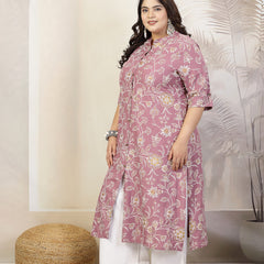 Stylum Plus Size Women Floral Print Rayon A-Line Kurta (FIONAMAUVEPLUS)