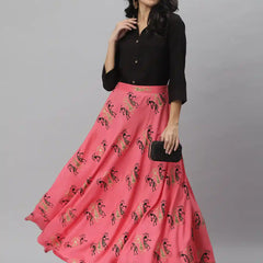 Stylum Women's Solid Rayon Shirt Skirt Set (Figurelahangaset)