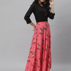 Stylum Women's Solid Rayon Shirt Skirt Set (Figurelahangaset)