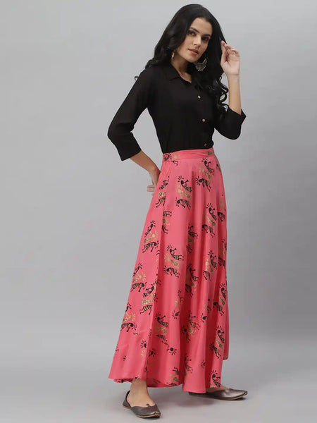 Stylum Women's Solid Rayon Shirt Skirt Set (Figurelahangaset)