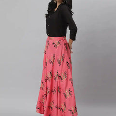 Stylum Women's Solid Rayon Shirt Skirt Set (Figurelahangaset)