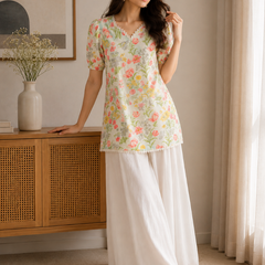 Women’s Floral Printed Rayon Kurta with Palazzo Set