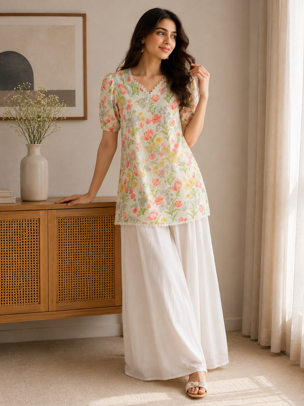 Women’s Floral Printed Rayon Kurta with Palazzo Set