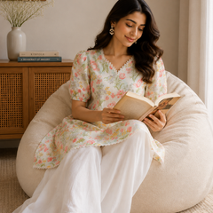 Women’s Floral Printed Rayon Kurta with Palazzo Set
