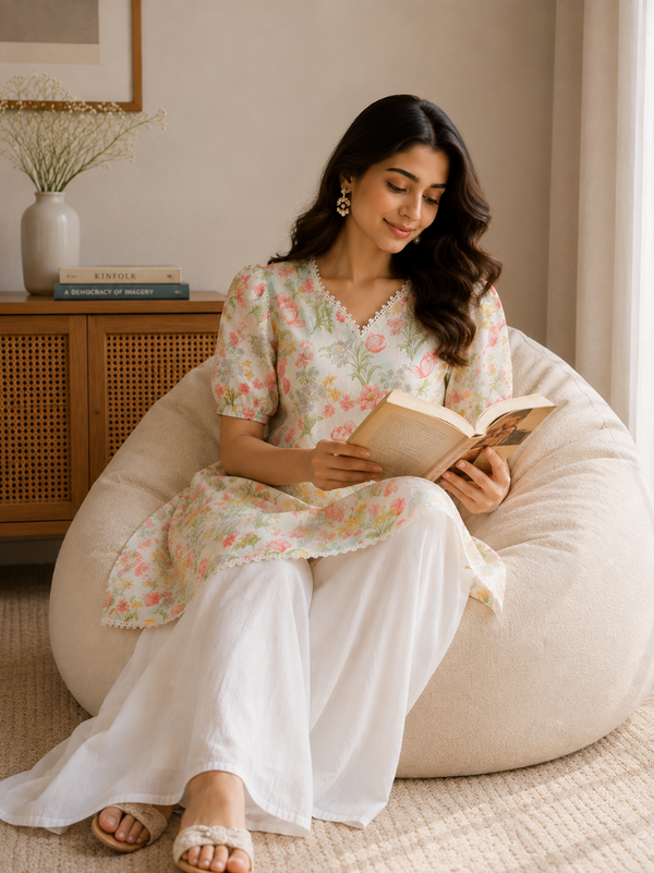 Women’s Floral Printed Rayon Kurta with Palazzo Set