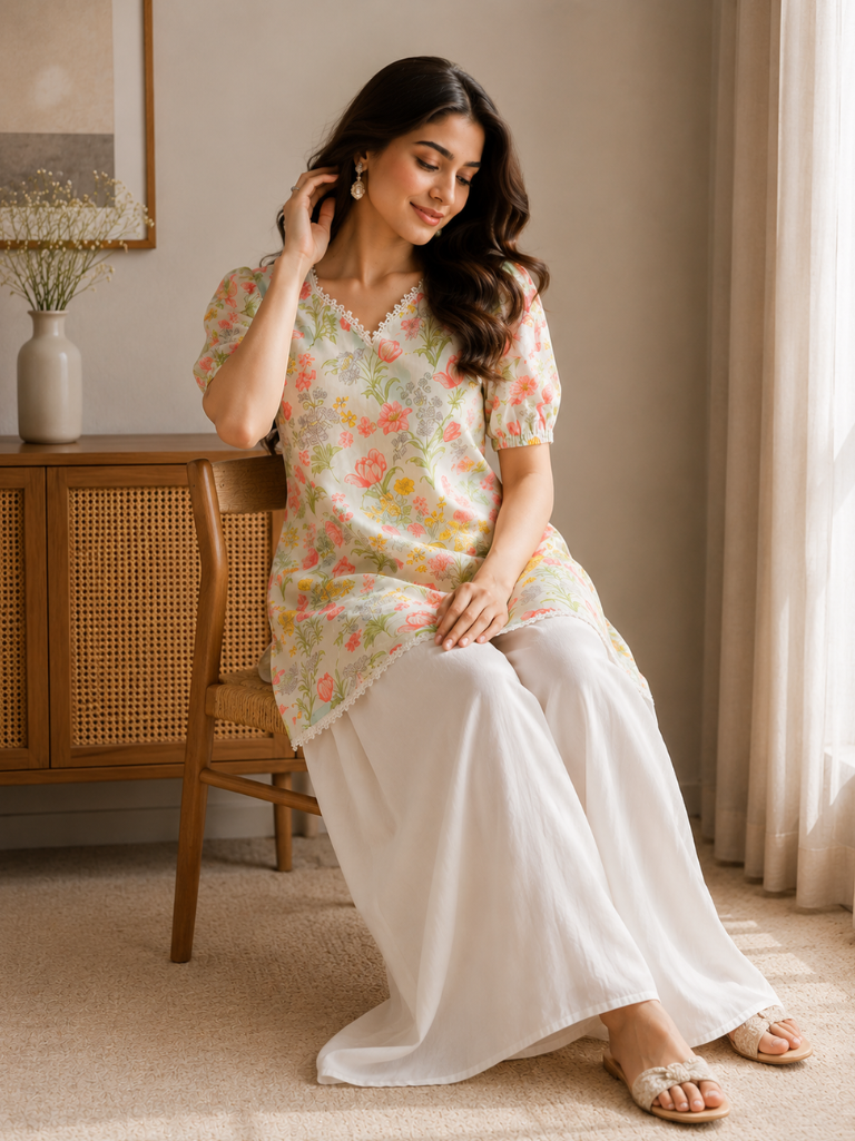 Women’s Floral Printed Rayon Kurta with Palazzo Set