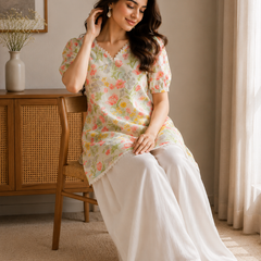 Women’s Floral Printed Rayon Kurta with Palazzo Set